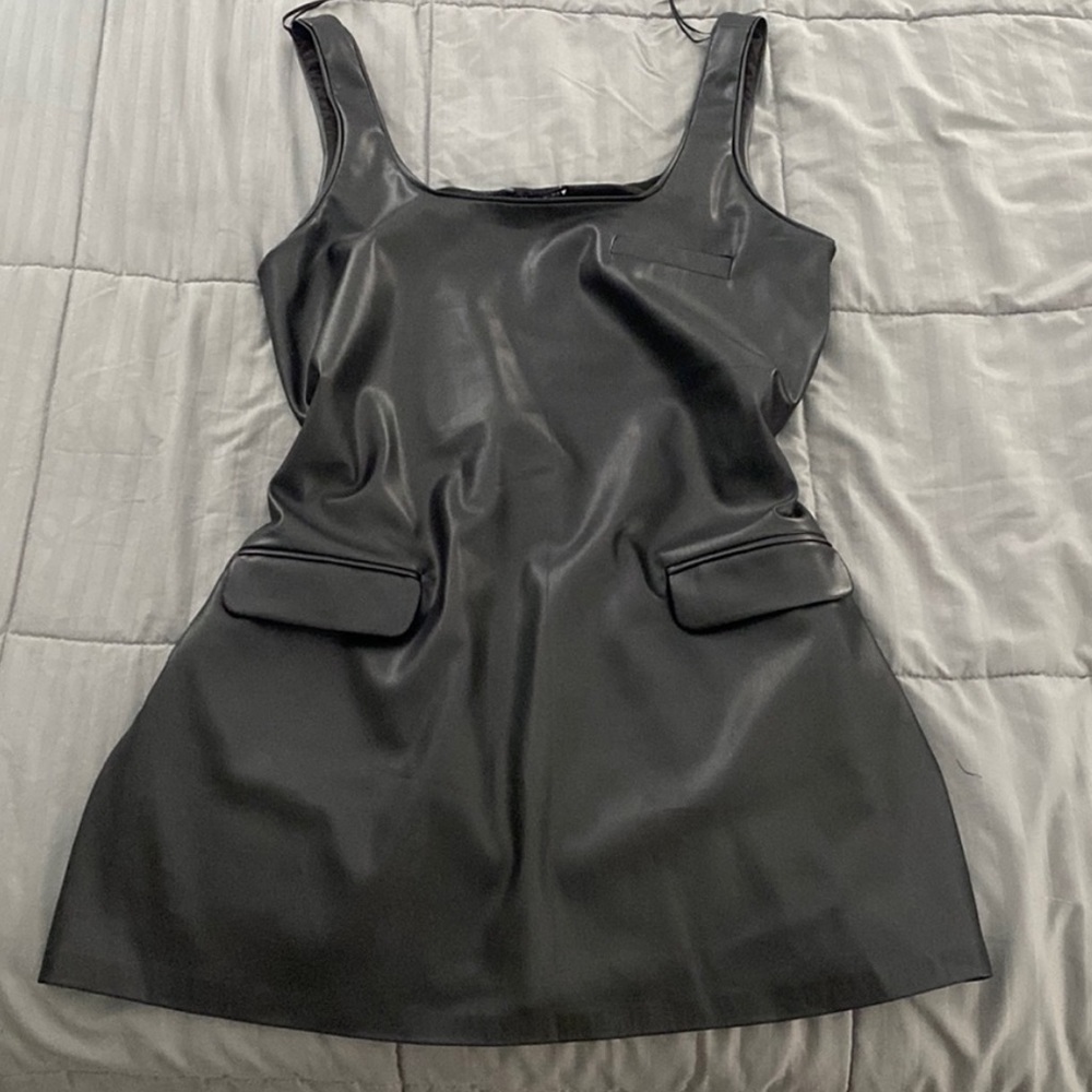 Zara Black Leather Mini Dress